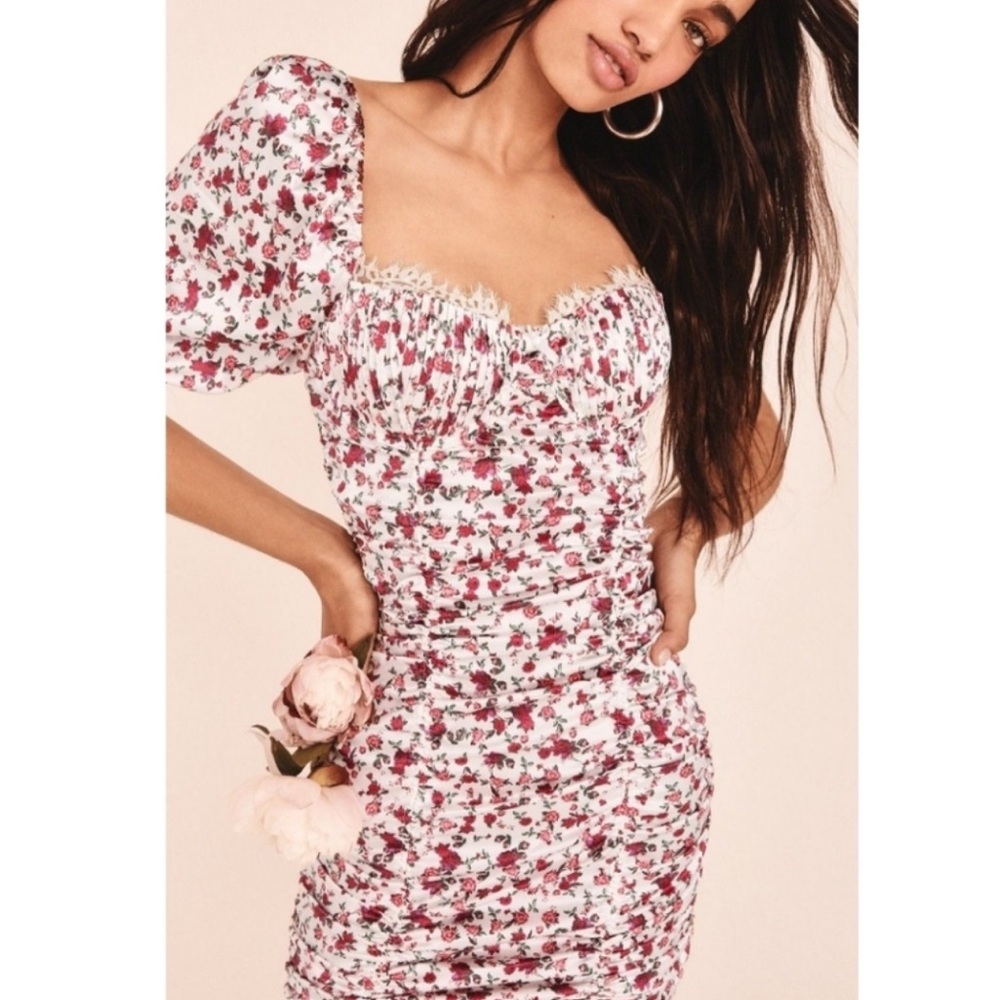 For Love and Lemons Melrose Silky Floral Bustier Coquette Mini Dress
